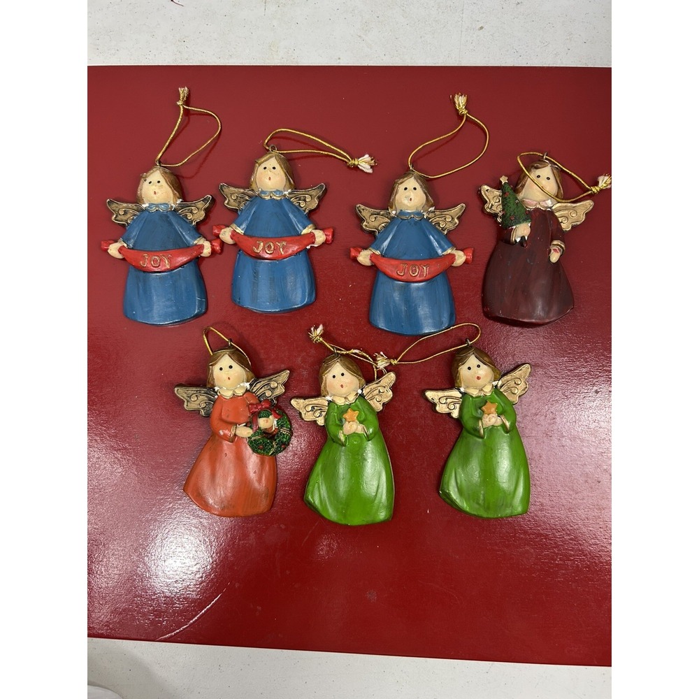 Vintage Lot of 7 Hand Painted Ceramic Christmas‎ Ornaments Angels
